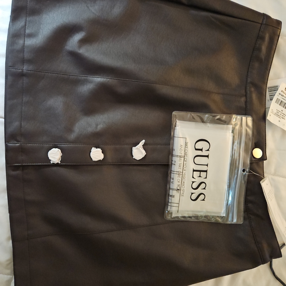 Guess Lorella Faux Leather Button Skirt XL